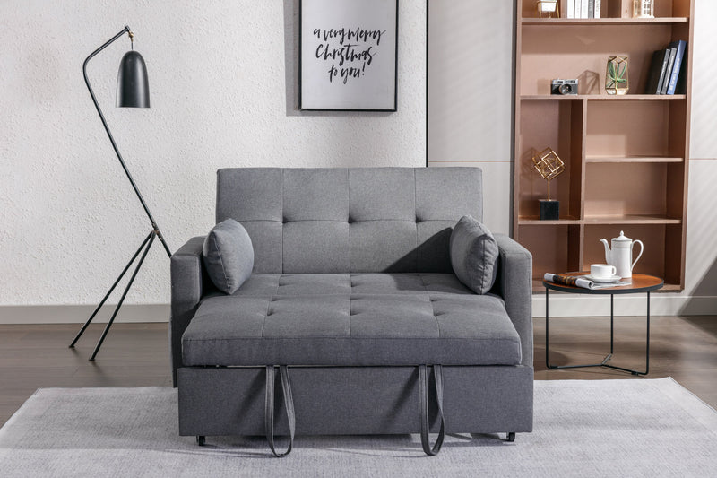 2 Seaters Slepper Sofa Bed.Dark Grey Linen Fabric 3-in-1 Convertible Sleeper Loveseat with Side Pocket.