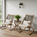 Set of 2 Iron Rocking Chairs with Maple Finish & Concrete-Acacia Side Table