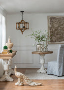 3 - Light Wood Drum Chandelier, Hanging Light Fixture with Adjustable Chain for Kitchen Dining Room Foyer Entryway, Bulb Not Included