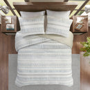 3 Piece Seersucker Quilt Set Taupe Blue King Cal King