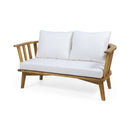 Outdoor Wooden Loveseat with Cushions - White/Teak