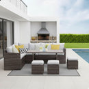 7 Piece Outdoor Dining Set With Cushions, Modular Sectional Sofa And Table by HouseOfZazla
