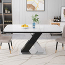 Rectangle Dining Table, Stretchable, Table Top With X Shape And Legs And Base - White / Black by HouseOfZazla