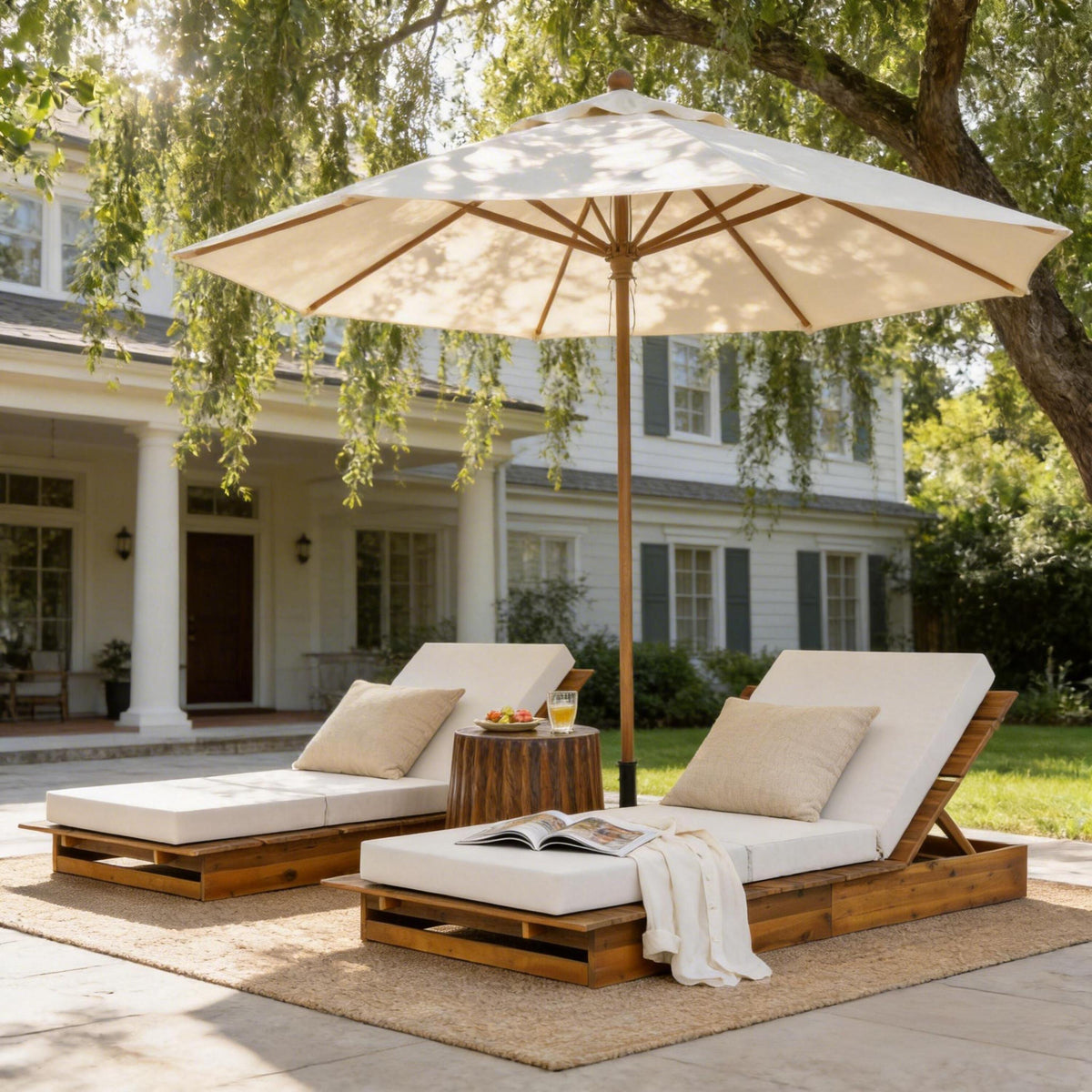 Acacia Wood Chaise Lounge with 4" Thick 3-Fold, photo 5 of 10