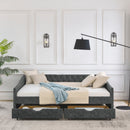Upholstered Tufted Daybed With Drawers, Waved Arms