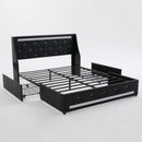 Wingback Upholstered Bed Frame With LED Lights, Charging Station