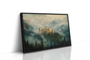 Misty Mountain Castle: Ethereal Fantasy Landscape Canvas Wall Art