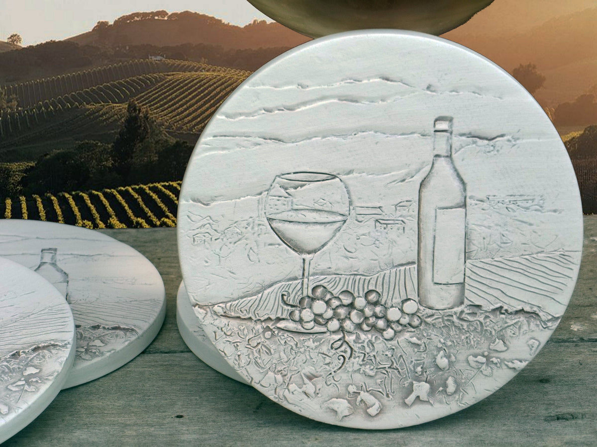 Wine Scene Drink Coasters, installed in a room