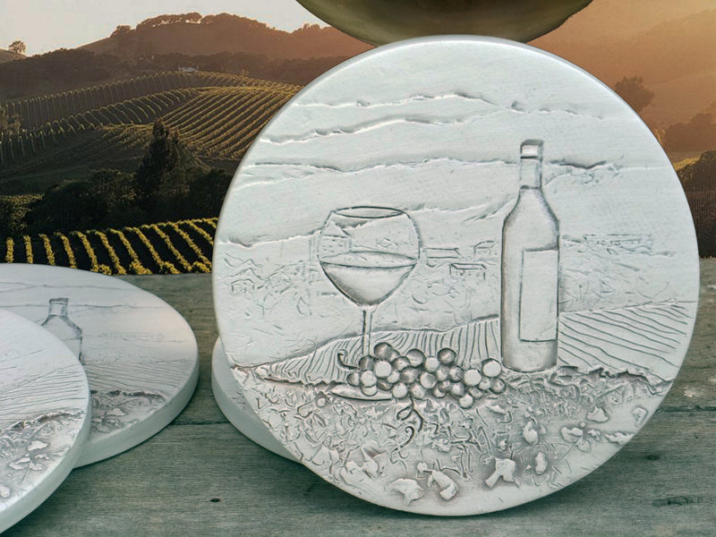 Wine Scene Drink Coasters, installed in a room