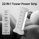 22-in-1 Power Strip Tower with 4 USB Ports & 9 AC Outlets, 10ft Extension Cable, 3-Color Night Light