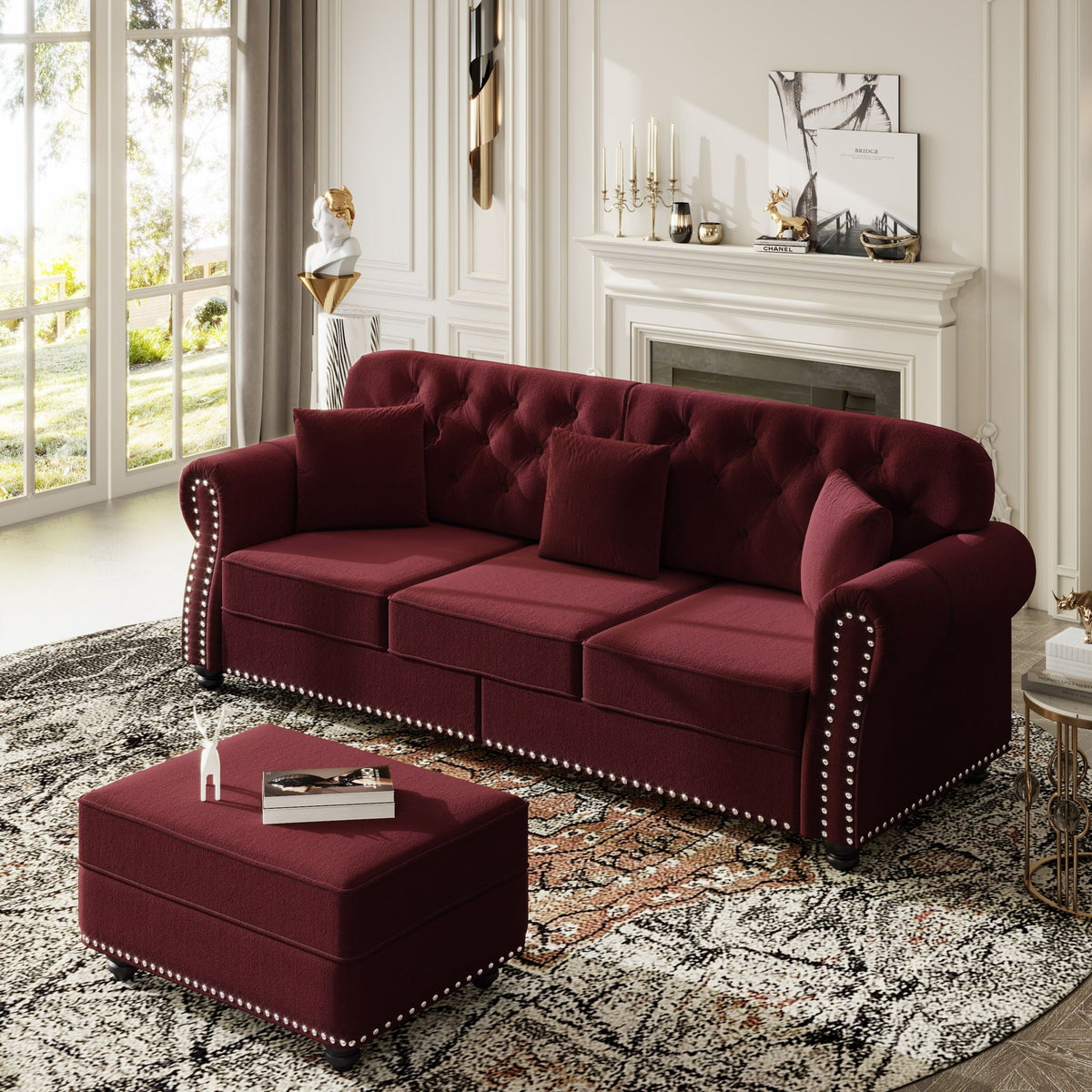 Upholstered 3 Seater Sofa Set With Ottoman, photo 14 of 39