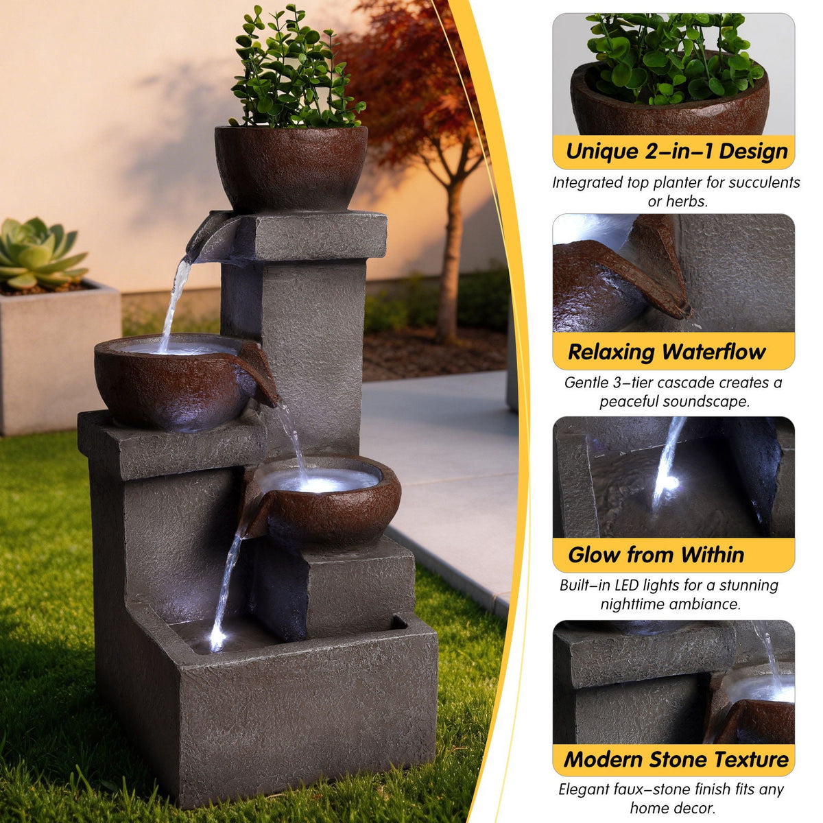 LED Waterfall Fountain Outdoor For Garden - Gray, photo 4 of 11