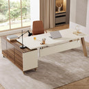 L-Shaped Executive Desk With File Cabinet, Computer Workstation With Drawers And Shelves For Home Office - White / Walnut by HouseOfZazla