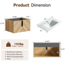 36 Inch Wall-Mounted Bathroom Vanity with 3D Fluted Panel & Ceramic Integrated Sink by HouseOfZazla