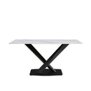 63" Modern Artificial Stone Straight Edge Metal X-Leg Dining Table, 6 People - White / Black by Unique Piece Furniture
