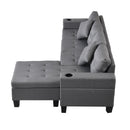 Modern Sectional Sofa Set With L Shape Chaise Lounge, Cup Holder, 4 Seat - Gray by HouseOfZazla
