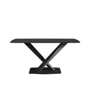 63" Artificial Stone Black Curved Black Metal Leg Dining Table - Black by HouseOfZazla