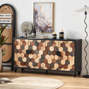 Distressed Storage Cabinet with Honeycomb Pattern