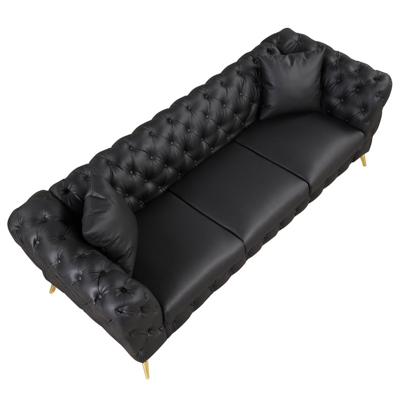 88.5" Modern Sofa Couch PU Upholstered Sofa with Sturdy Metal Legs, Button Tufted Back, 3 Seater Sofa Couch for Living Room, Apartment, Home Office, Black