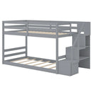 Twin Over Twin Low Bunk Bed with Storage Stairs Solid Wood Floor Bunk Bed Frame by LJGDeals