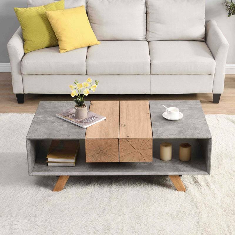 43.31" Luxury Coffee Table with Drawer, Farmhouse & Industrial Table, Rectangular Table for Living Room