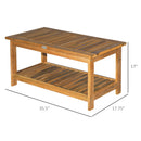 36" Outdoor Coffee Table 2-Shelf Acacia Wood Rectangular Buffet Storage Organizer Natural Finish Teak Patio, Deck, Lawn, Garden