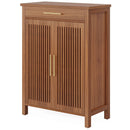5 Tier Shoe Cabinet With Louvered Doors And Drawer, Freestanding Organizer With Adjustable Shelves For Entryway - Brown by HouseOfZazla