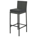 5-piece Outdoor Patio Wicker Bar Set, Bar Height Chairs With Non-Slip Feet And Fixed Rope, Removable Cushion, Acacia Wood Table Top, Brown Wood And Gray Wicker by Montret