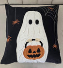 Halloween Ghost with Pumpkin Bucket Throw Pillow Set of 2