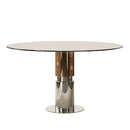 Round Glass Dining Table With Stainless Steel Legs And Chairs by HouseOfZazla