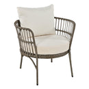 4-Piece Rattan Outdoor Patio Conversation Set with Seating Set for 5 and Coffee Table for Porch, Backyard and Garden (Brown Grey)