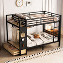 Full Over Full Size Metal Bunk Bed for Teens with Storage Shelves, Drawers and Pegboard