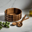 Acacia Wood Salad Bowl with Servers – Handcrafted Large Wooden Serving Bowl