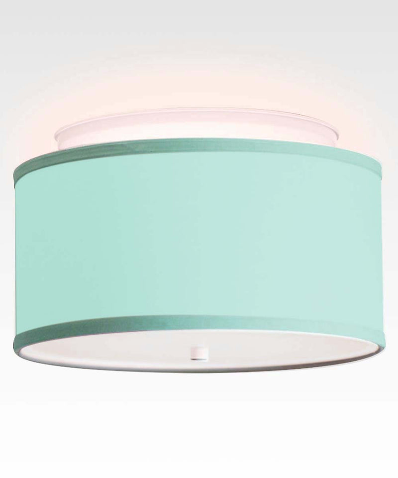 18"W Moderne Flush Mount Conversion Kit  Island Paridise Blue Shallow Drum Lampshade