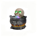 Halloween Skull Cauldron Statue with LED Light and Smoke Fog Effect