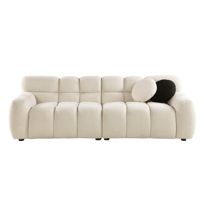 87.4 length, 35.83" deepth, human body structure for USA people, marshmallow sofa,boucle sofa, 3 seater, BEIGE BOUCLE