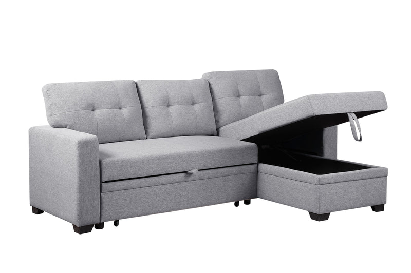 Walker Edison | Linen Pull Out Sectional Sofa with Storage Chaise