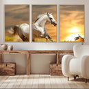 Large Wall Art Galloping White Horse at Sunset Canvas Print