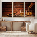 Whiskey and Cigar Wall Art Canvas | 3 Panel Bar Room Decor by MyGreatCanvas | Canvas Wall Art Prints | Photo Prints & Wall Decor