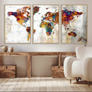 Vintage World Map Canvas Wall Art Print, Warm Tone Global