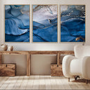 Navy Blue Canvas Art Abstract Print – Elegant Triptych