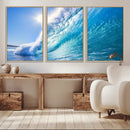 Blue Big Wave Surfing Ocean Canvas Wall Art Artwork Print