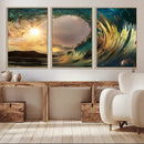 Golden Wave Sunset Canvas Print – Large Coastal Wall Art for