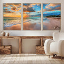 Sunset Beach Canvas Wall Art – Tropical Triptych Seascape