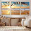 Golden Sunset Beach Print Canvas Wall Art, Giclee Canvas