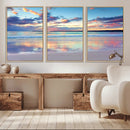 Tranquil Pastel Sunset Beach Triptych Canvas Art, Soothing