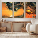 Surf Wave Sunset Canvas Wall Art Print, 3-Panel Ocean