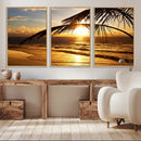 Golden Tropical Beach Sunset Canvas Triptych, Coastal Palm by MyGreatCanvas | Canvas Wall Art Prints | Photo Prints & Wall Decor