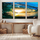 Ocean Wave at Sunset Canvas Art, Large Wall Print of Vibrant