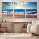 Tropical Beach Sunset Canvas Art, Ocean Waves and Sandy